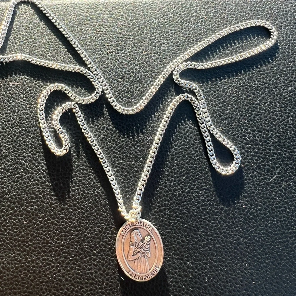 Sterling Silver Saint Agatha Necklace Set